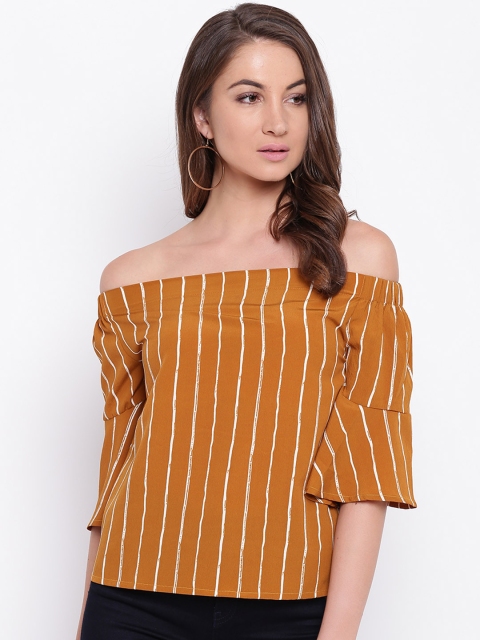 

Mayra Women Mustard Striped Bardot Top