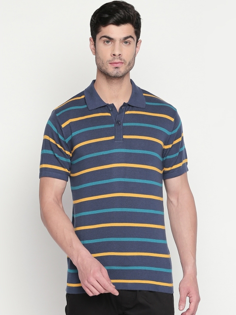 

BYFORD by Pantaloons Men Navy Blue Striped Polo Collar T-shirt