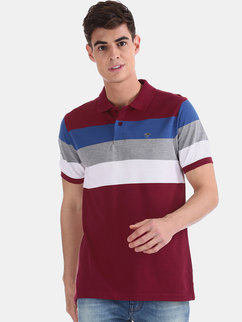 

Ruggers Men Red & Blue Striped Polo Collar T-shirt