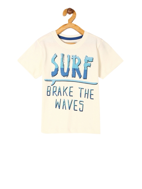 

Cherokee Boys Cream-Coloured and Blue Printed Round Neck T-shirt