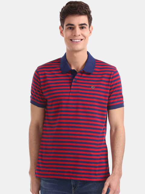 

Ruggers Men Red & Blue Striped Polo Collar T-shirt