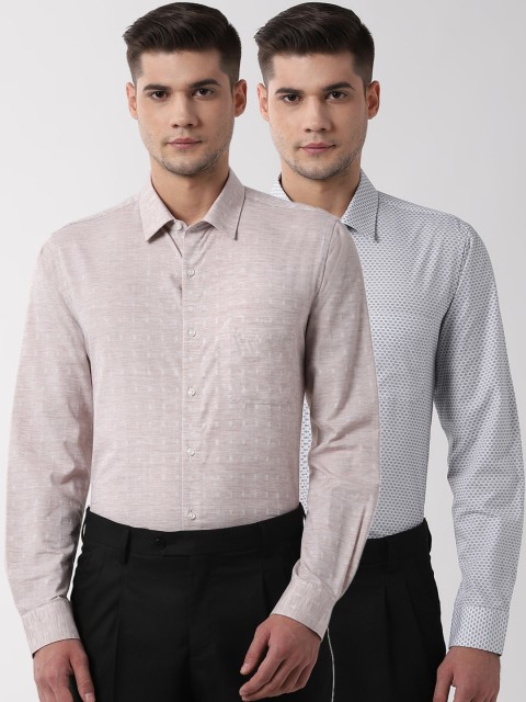 Peter England Men Pack Of 2 Slim Fit Self Design Formal Shirts, White