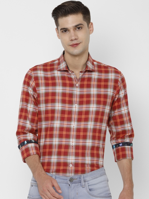 

SIMON CARTER LONDON Men Red & White Regular Fit Checked Casual Shirt
