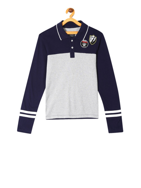 

Cherokee Boys Blue Grey Colourblocked Polo Collar Pure Cotton T-shirt