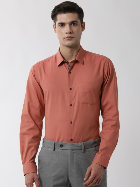 

Peter England Men Orange Regular Fit Self Design Formal Shirt