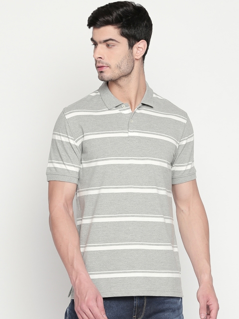 

BYFORD by Pantaloons Men Grey & White Striped Polo Collar T-shirt
