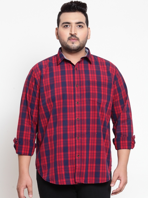 

plusS Men Red & Blue Regular Fit Checked Casual Shirt
