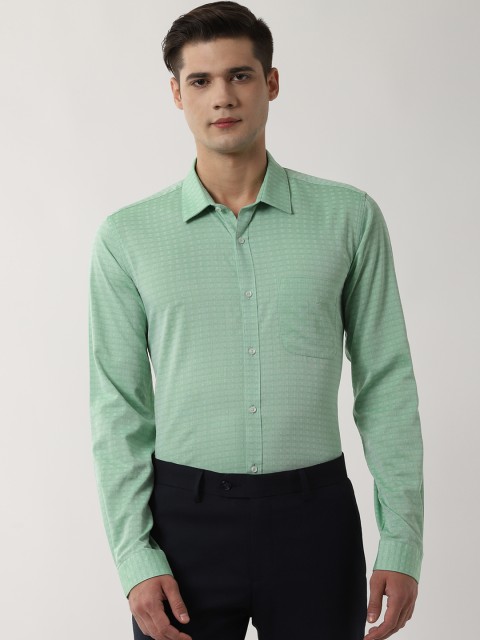 

Peter England Men Green Slim Fit Self Design Formal Shirt