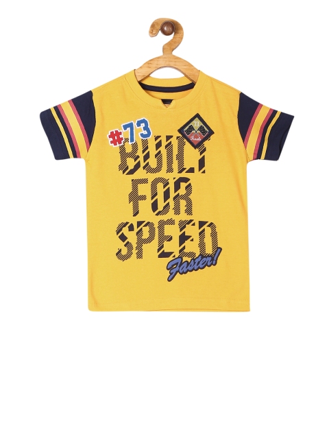 

Cherokee Boys Yellow and Black Printed Round Neck Pure Cotton T-shirt