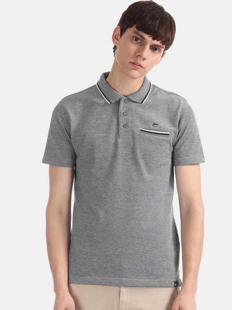 

Ruggers Men Grey Self Design Polo Collar T-shirt