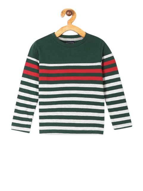

Cherokee Boys Green Grey Striped Round Neck Pure Cotton T-shirt