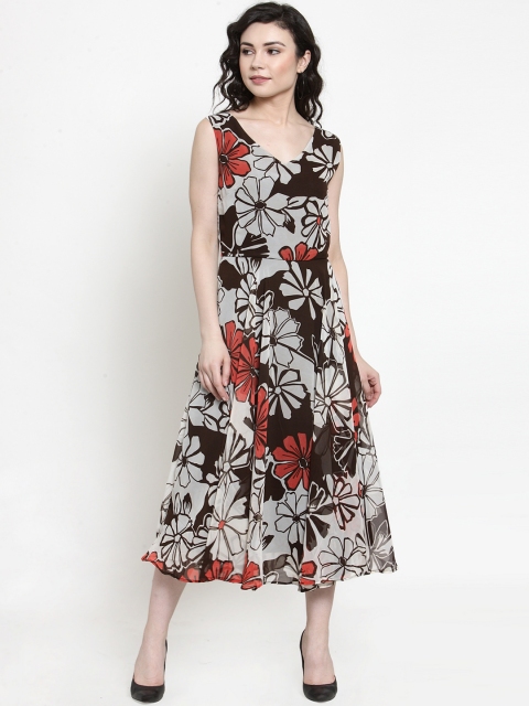 

Just Wow Women White & Black Floral Printed Fit and Flare Dress