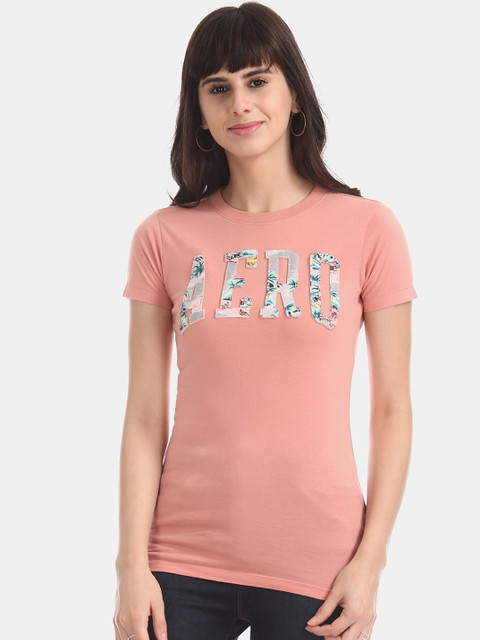 

Aeropostale Women Pink Printed Round Neck T-shirt