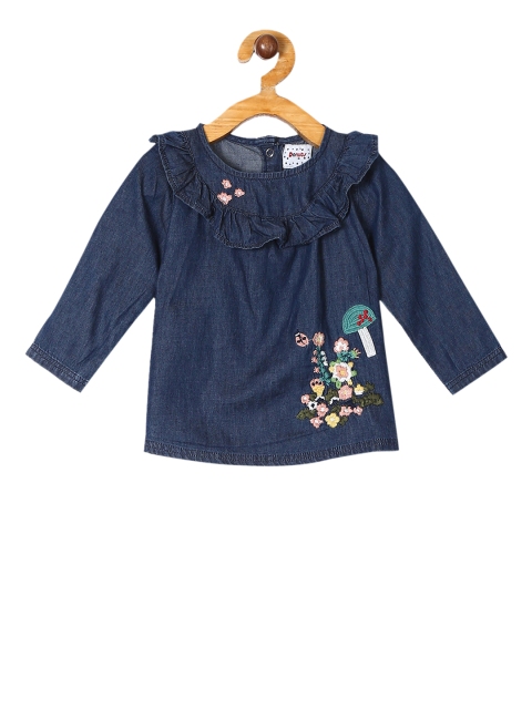 

Donuts Girls Blue Embroidered Pure Cotton Top