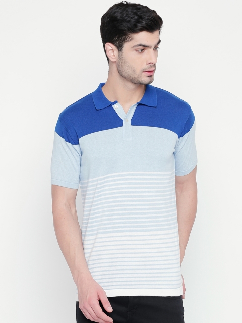 

BYFORD by Pantaloons Men Navy Blue Striped Polo Collar T-shirt