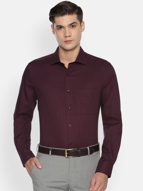Louis Philippe Men Maroon Regular Fit Checked Formal Shirt
