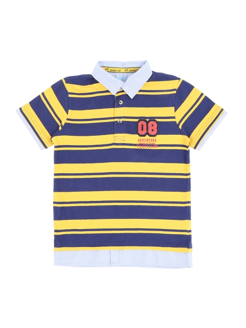 

Pantaloons Junior Boys Yellow & Blue Striped Polo Collar T-shirt