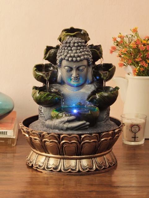 

House Of Accessories Grey & Brown Budhha Water Fountain with Light