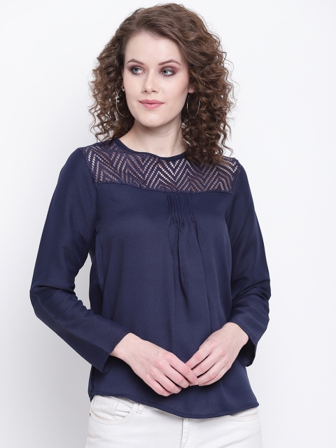 Mayra Women Navy Blue Self Design Top