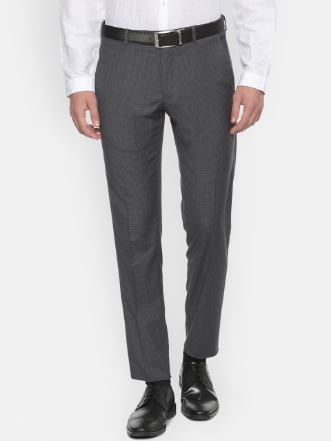 

Van Heusen Men Grey Slim Fit Checked Formal Trousers