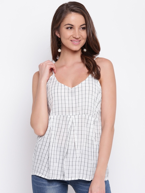 

Mayra Women White & Black Checked Empire Pure Cotton Top