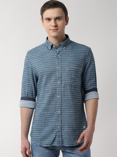 

Peter England Casuals Men Blue Slim Fit Striped Casual Shirt