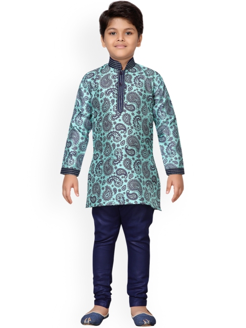 

Kidling Boys Green & Navy Blue Printed Kurta with Pyjamas