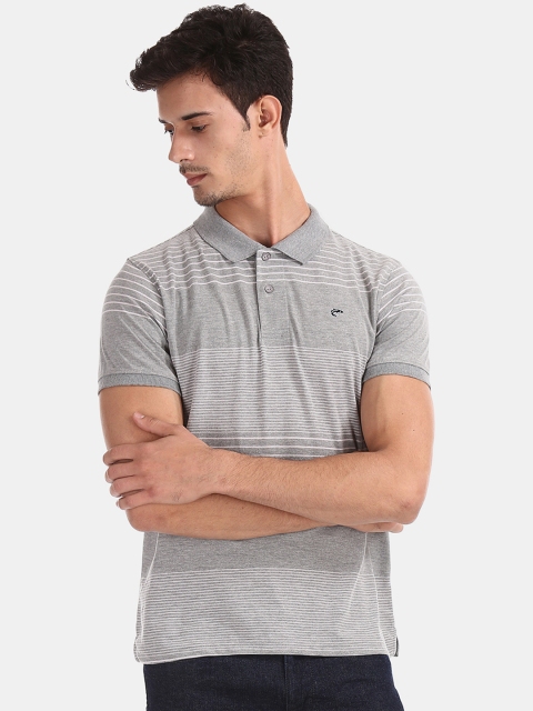 

Ruggers Men Grey Striped Polo Collar T-shirt