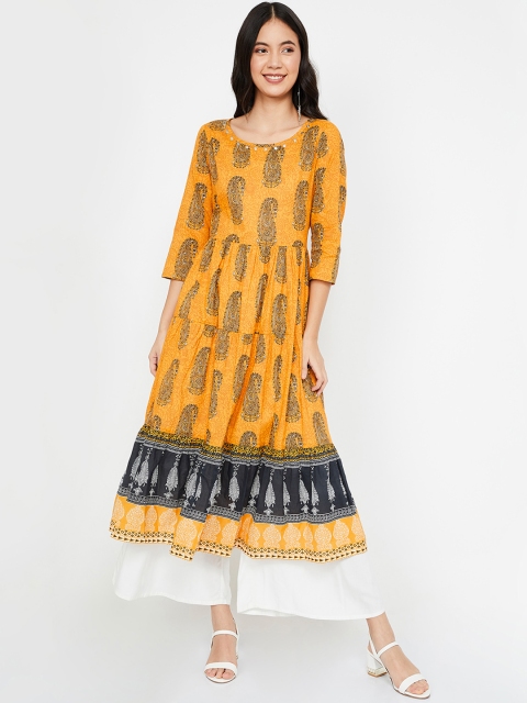 Melange by Lifestyle Women Mustard Yellow Printed A-Line Kurta