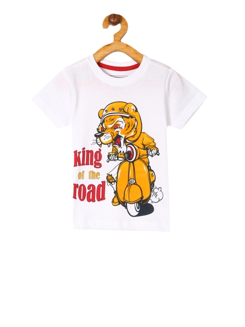 

Cherokee Boys White and Yellow Printed Round Neck T-shirt
