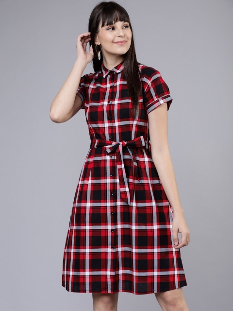 

Tokyo Talkies Women Red & Black Shirt Dress