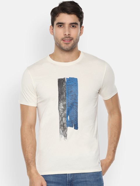 

V Dot Men White Printed Round Neck T-shirt