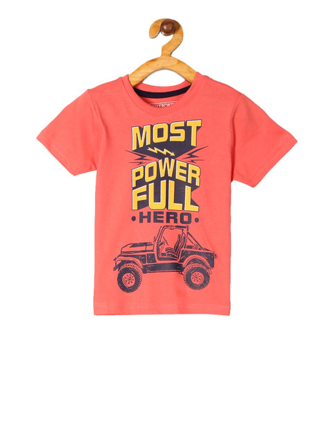 

Cherokee Boys Peach-Coloured Printed Round Neck T-shirt