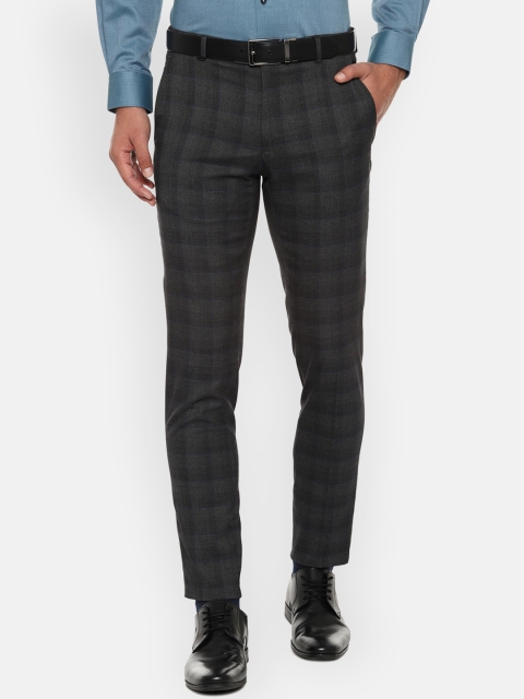 

Van Heusen Men Grey Slim Fit Checked Formal Trousers