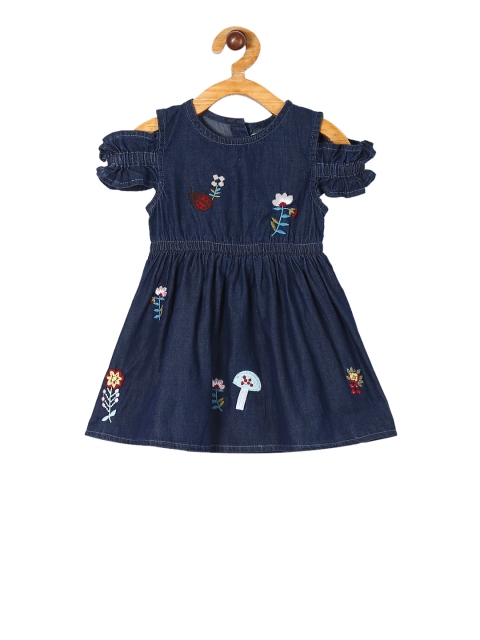 

Donuts Girls Navy Blue Embroidered Fit and Flare Dress
