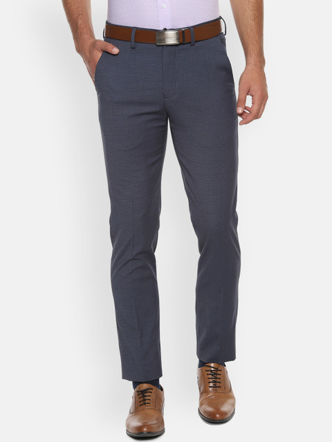 

Louis Philippe Men Blue Slim Fit Self Design Formal Trousers