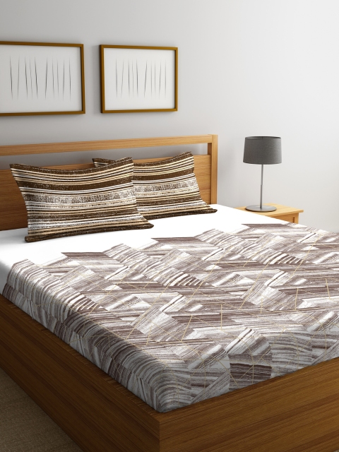 

Portico New York Brown Geometric 144 TC Cotton 1 King Bedsheet with 2 Pillow Covers