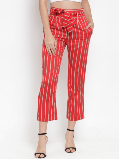 

Aujjessa Women Red & White Regular Fit Striped Cigarette Trousers