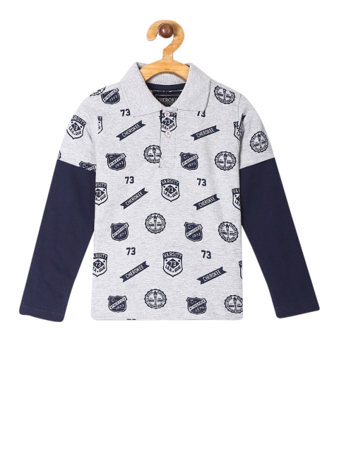 

Cherokee Boys Grey Printed Polo Collar T-shirt
