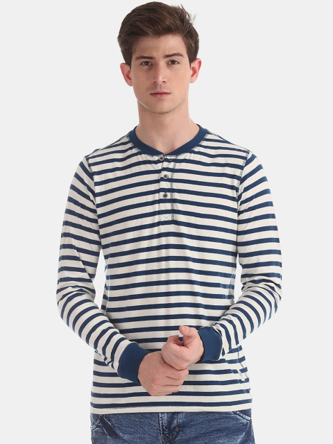 

Cherokee Men Blue Striped Slim-Fit Henley T-Shirt
