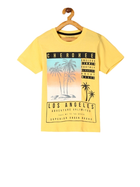 

Cherokee Boys Yellow and Black Printed Round Neck T-shirt