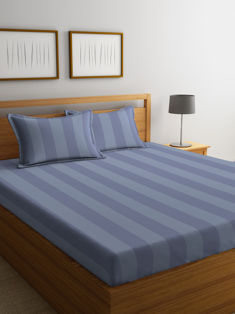 

Portico New York Blue & Grey Solid 300 TC Cotton 1 Queen Bedsheet with 2 Pillow Covers