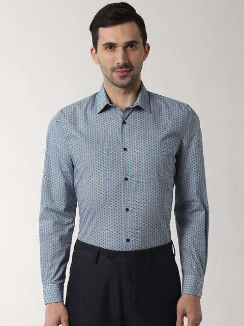 

Peter England Men Grey & Blue Regular Fit Printed Formal Shirt
