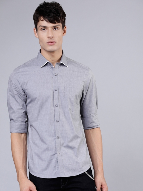 Men Grey Slim Fit Solid Casual Shirt
