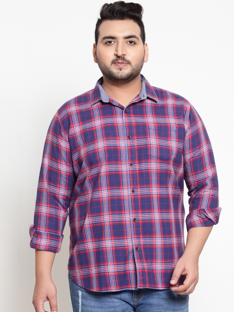 

plusS Men Blue & Red Regular Fit Checked Casual Shirt