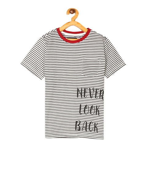 

Cherokee Boys White and Black Striped Round Neck Pure Cotton T-shirt