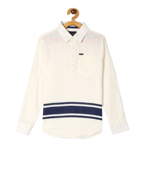 

Cherokee Boys Cream-Coloured Regular Fit Striped Casual Shirt