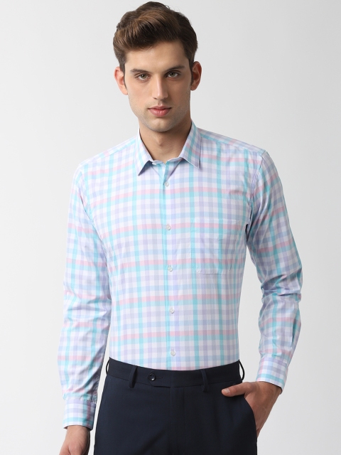 

Peter England Men White & Blue Regular Fit Checked Formal Shirt