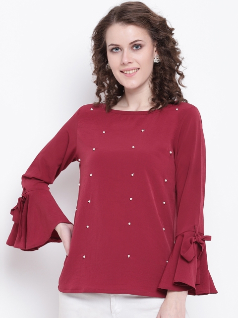 

Mayra Women Maroon Embellished Regular Top
