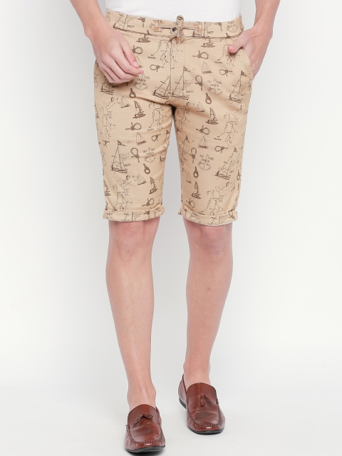 

beevee Men Khaki Printed Regular Fit Regular Shorts